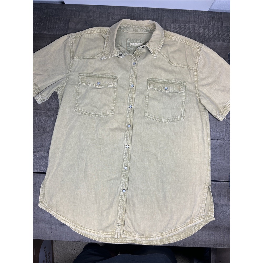 We‎ The Free People Denim Shirt Overdye Large Pearl Snap